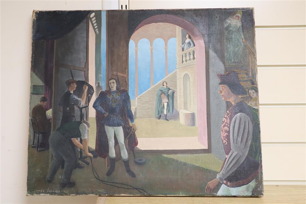 James Cleaver (1911-2003) Shakespearian actors preparing to go on televised stage 46 x 56cm., unframed